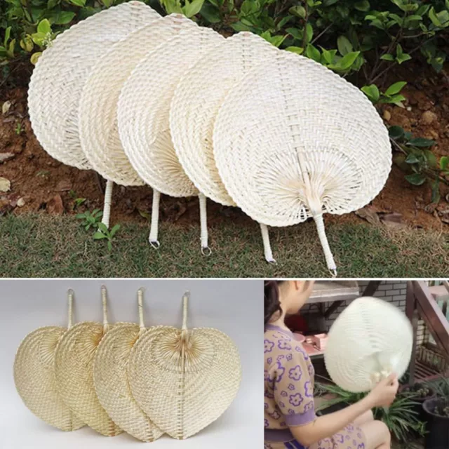 DIY Summer Handmade Fans Heart Shaped Bamboo Woven Fan  Cooling Banana Fan
