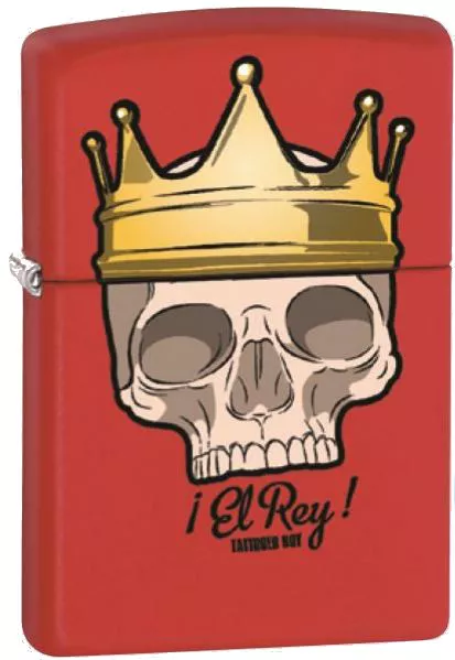 Zippo Tattooed Boy Artist, El Rey! Skull Red Matte WindProof Lighter NEW RARE