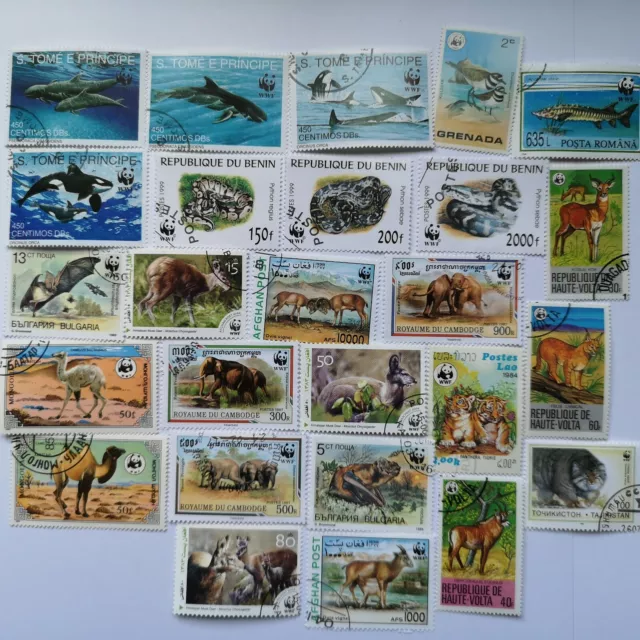 WWF Animals on Stamps Collection - 25 to 100 Different Stamps