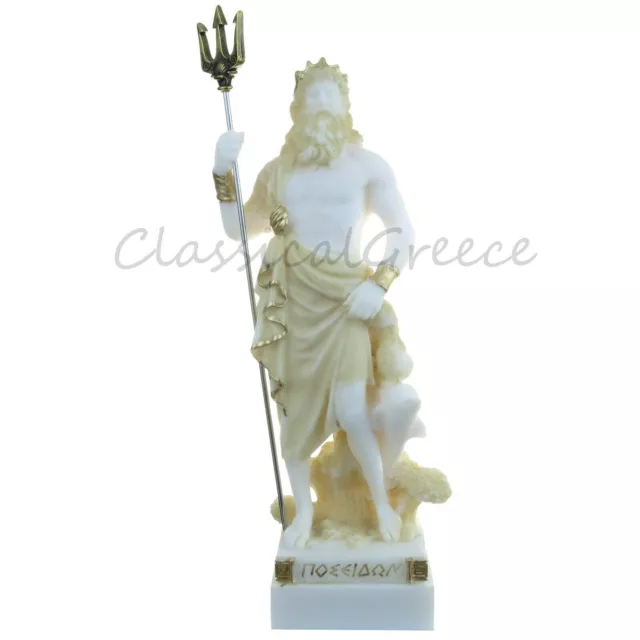 Statue Ancient Greek God Poseidon Alabaster 9" - 23cm Cast Marble Mythology