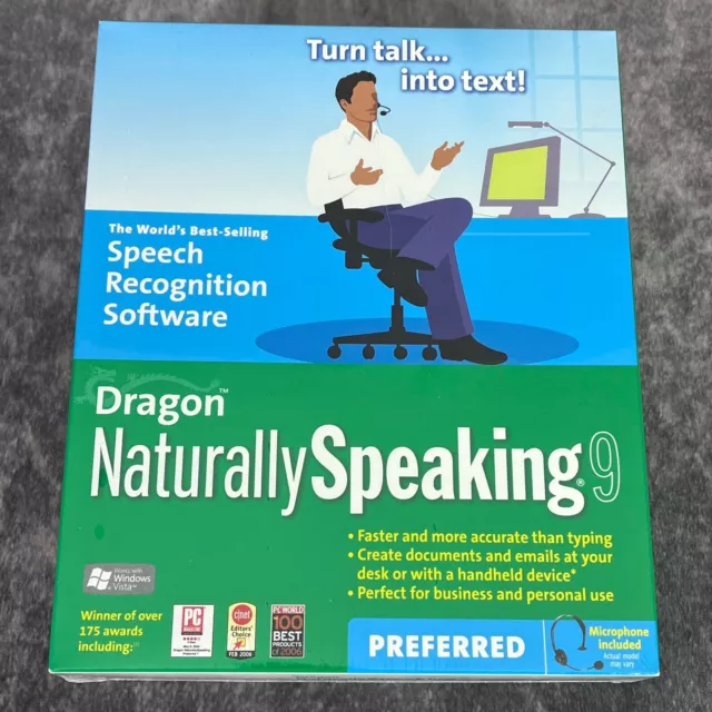 Dragon Naturally Speaking Version 9 Speech Recognition Software & Headset - NEW