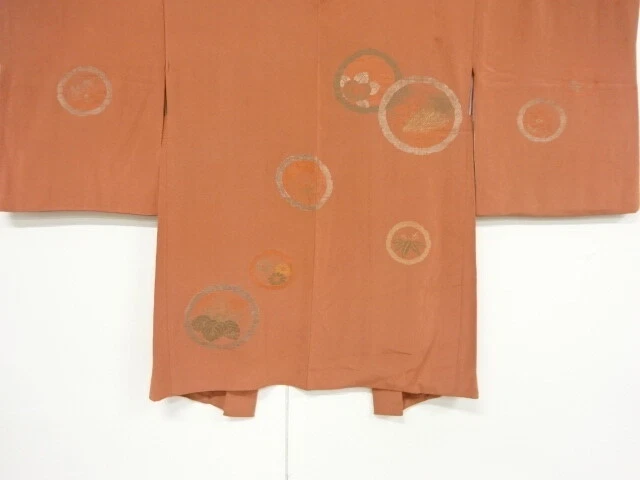 39750# Japanese Kimono / Antique Haori / Urushi / Woven Roundel With Flower