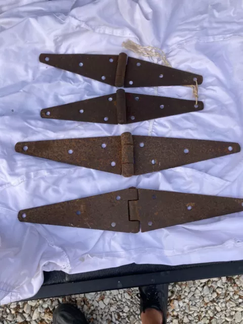 (2) Pair of 16" and 20" inch Vintage strap hinges barn door hinges in old paint