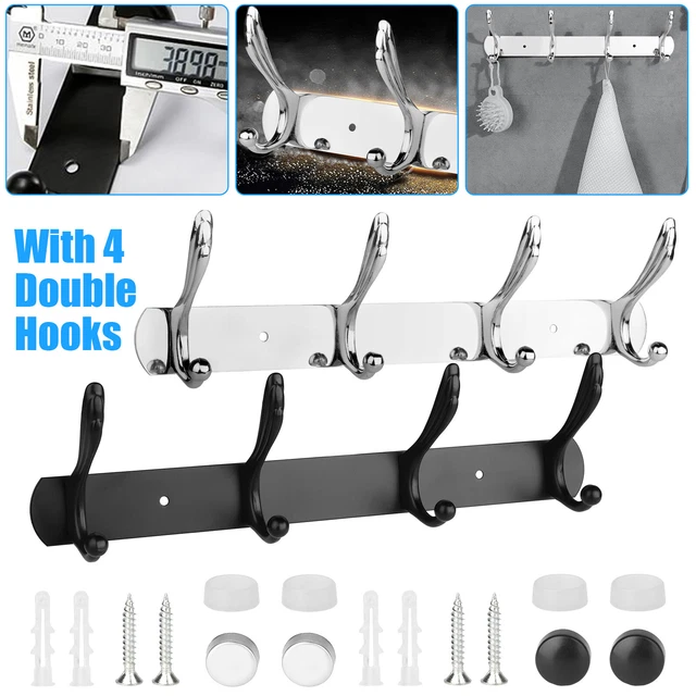 4 Wall Mount Hook Towel Coat Hanger Stainless Steel Rack Hat Robe Clothes Holder