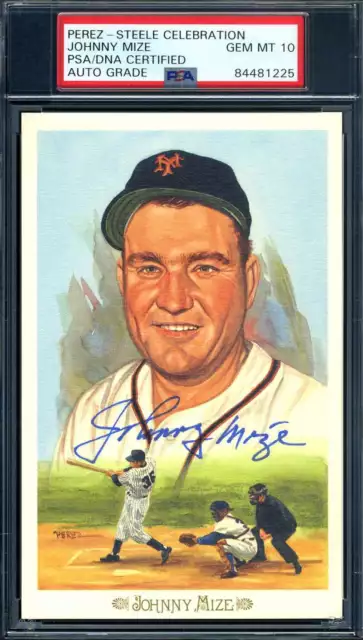 Johnny Mize PSA DNA Coa Signed Perez Steele Celebration Postcard Autograph