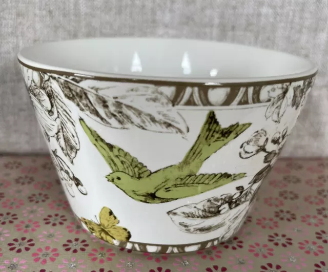 222 FIFTH PEMBROKE ~ FLORAL BIRD TOILE Small BOWL Cereal/Fruit 2.75” X 4.5 X 3”