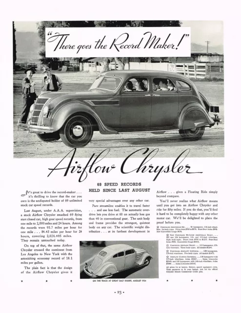 1935 BIG Vintage Chrysler Airflow Car Automobile Photo Print Ad