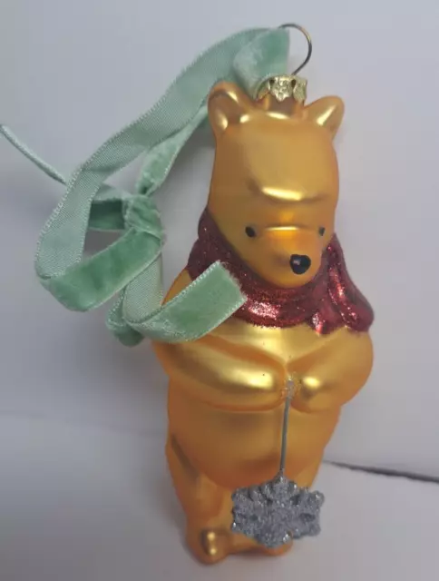 Winnie The Pooh With Silver Snowflake Blown Glass  Ornament