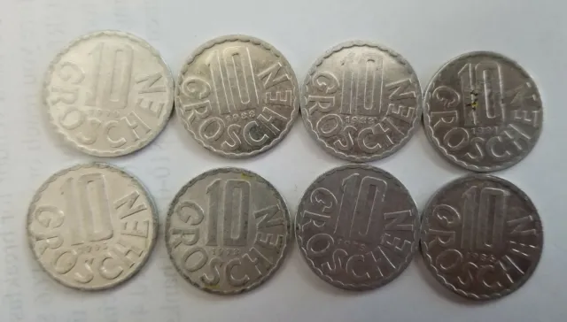 Lot Of 8 Austria 10 Groschen Coins