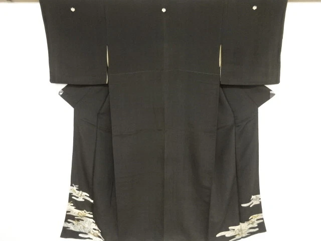 39146# Japanese Kimono / Antique Tomesode / Embroidery / Mist & Wave