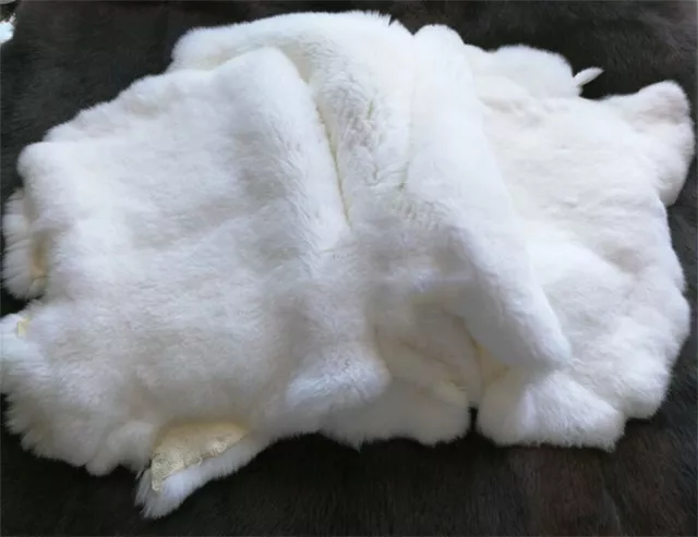 2pcs Natural Rex Rabbit Skin Real Animal Fur Pelt Leather Crafts Material White