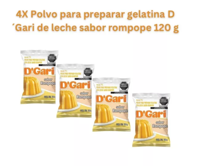 4X Polvo para preparar gelatina D ́Gari de leche sabor rompope 120 g