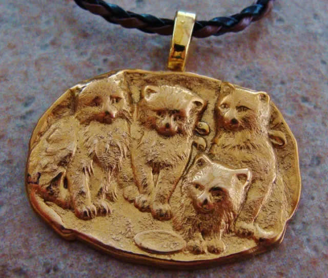 Vintage Brass CAT KITTEN PENDANT Necklace Jewelry - Victorian Art Nouveau style