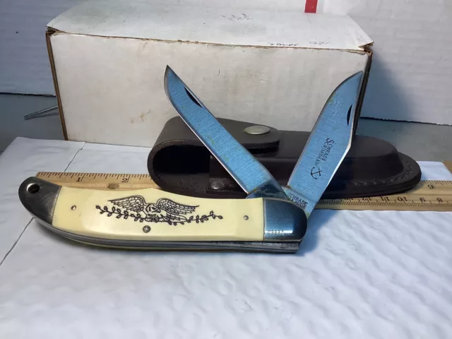 Schrade Usa Early Scrimshaw 260Sc Whalers Folding 2 Blade Pocket Knife. Unused