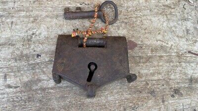 Collectible Old Time Rare Iron Hand Forged Lock With Key Strong Safety PadLock
