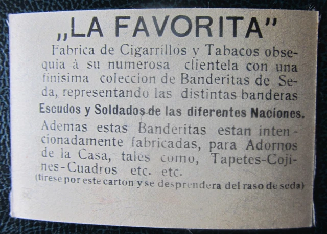 Cigarette Silks Card Ww1 Spain military La Favorita Soldiers  Flag ORIGINAL BACK 2