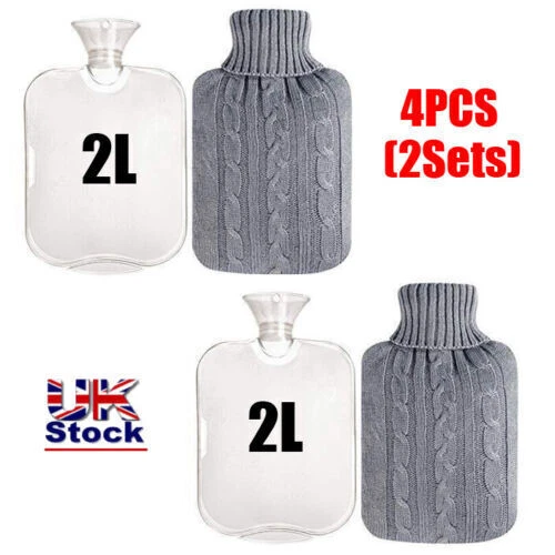 2L Hot Water Bottle & or Knitted Cover Bag Soft Fluffy Winter Warmer Pain Relief