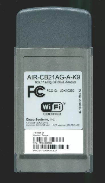 Cisco Aironet Wireless Adapter - 802.11A/B/G - Air-Cb21Ag-A-K9