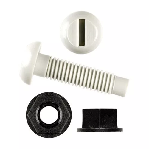 100 Pack White Plastic Number Plate Screws & Black Nuts Bolts Fixings Fittings 2