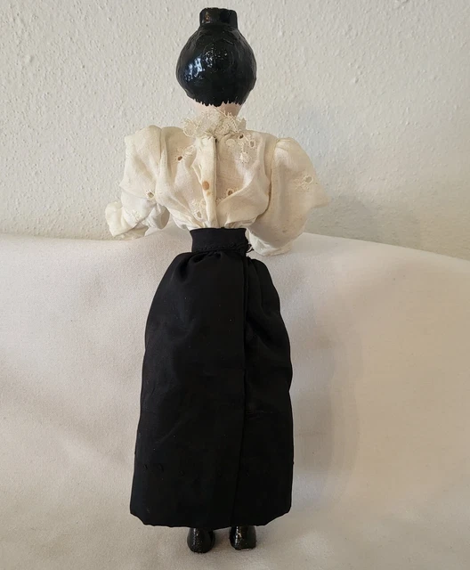 Antique Carved 9" Peg Wooden Tuck Comb Doll With Glass Eyes 3