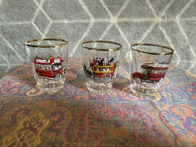 3 x Shot Glass Transport Bus Car vintage boxed glasses set