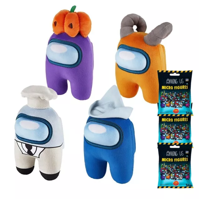 Among Us Series 2 Plush Soft Toy Crewmate Buddies - 20cm - 4 PACK  + 3 MICRO FIG