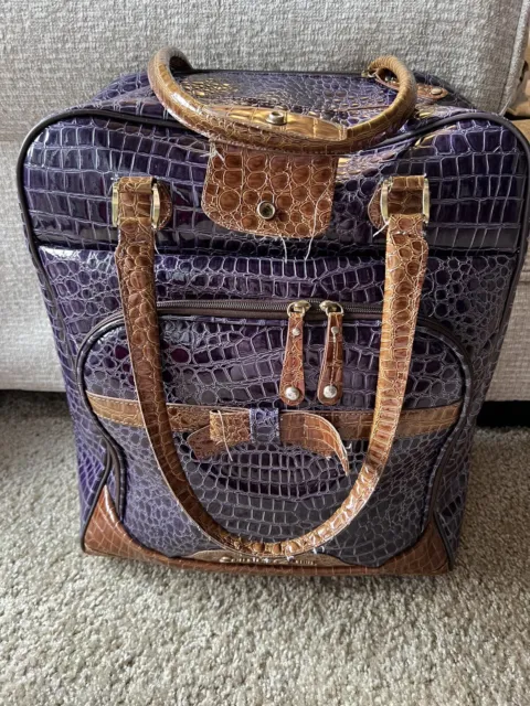 Samantha Brown  Purple Croco Embossed  Rolling Carry-on Suitcase 20x16x9