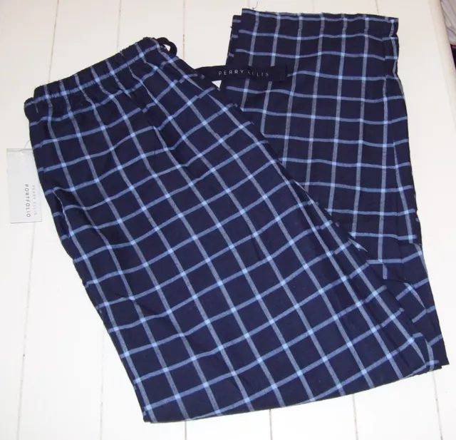 Mens Perry Ellis Portfolio Navy Plaid Loungewear Pajama Pants Bottoms L