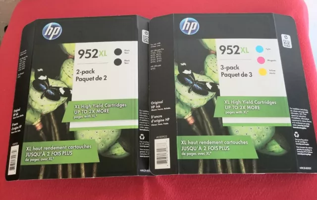 HP 952XL Ink Cartridges 2 Black, Cyan, Yellow, Magenta High Yield 5 Pack!