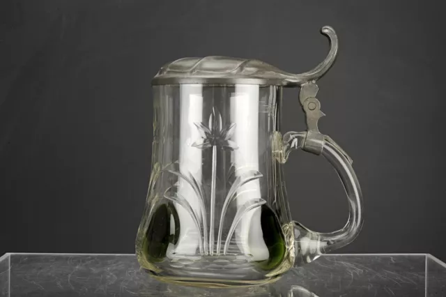 Chope Avec Couvercle Étain Et Vert Ornementation