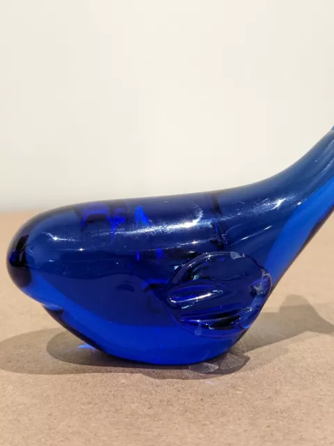 Art Glass Whale Figurine Paperweight Polished Bottom Cobalt Blue 3