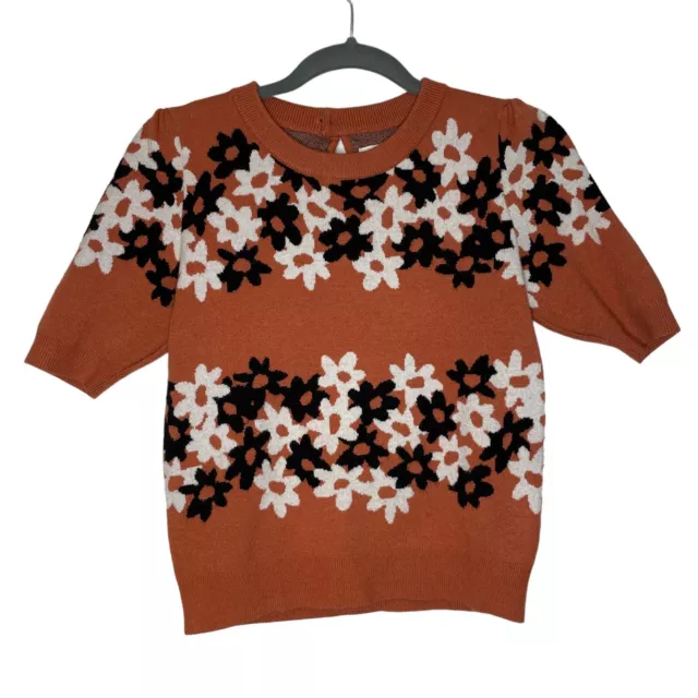 Maeve Anthropologie Womens Floral Jacquard Knit Sweater Tee Size XXS Petite Boho