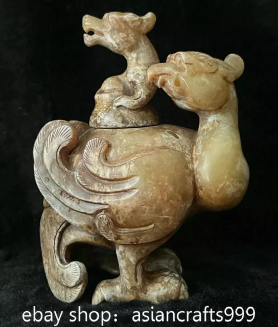5.2" Chinesischalte Heian Jade Schnitzen Phoenix Vogel Skulptur Weihrauchbrenner