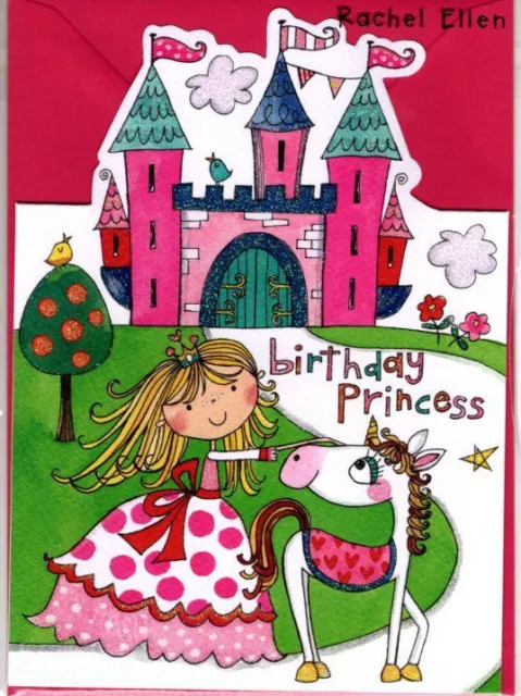 Birthday Card - Girl Kids - Princess Castle - Glitter Die-cut Jelly Moulds NEW