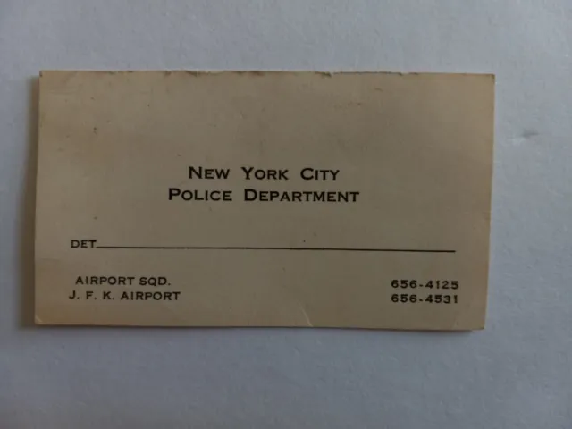 Vintage NYPD Detective Business Card Airport Squad J.FK Airport