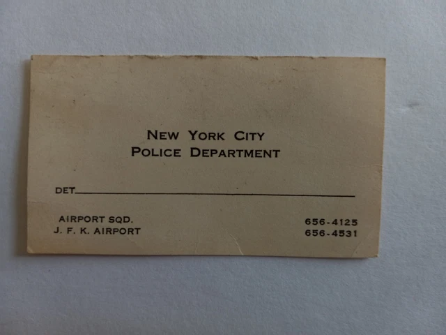 Vintage NYPD Detective Business Card Airport Squad J.FK Airport