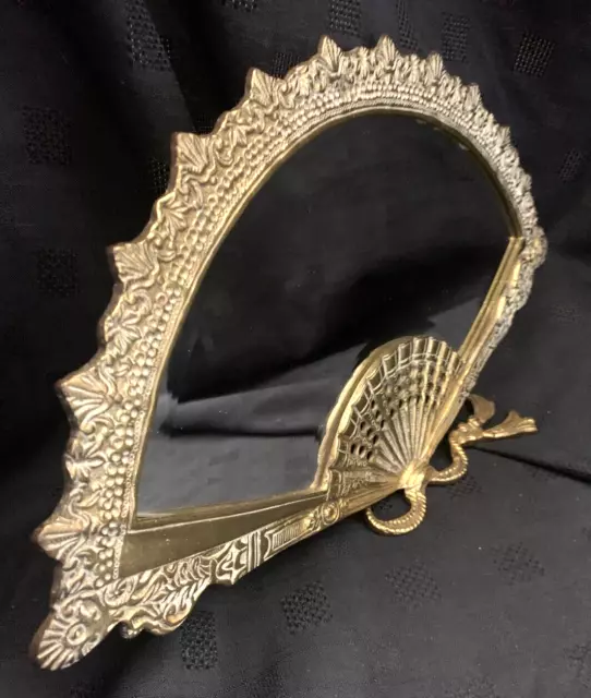 Vintage Art Nouveau Style Solid Brass Pierced Vanity Fan Mirror Rare