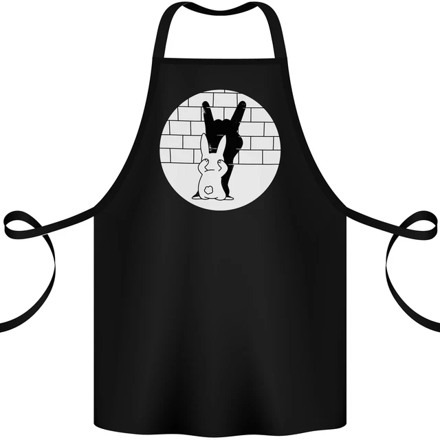 Funny Rock n Roll Salute Rabbit Silhouette Cotton Apron 100% Organic