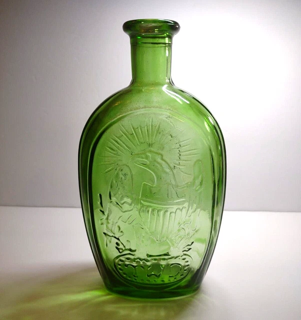 Franklin TWD Green Glass Bottle Vintage Clipper Pirate Boat Ship Eagle Embossed