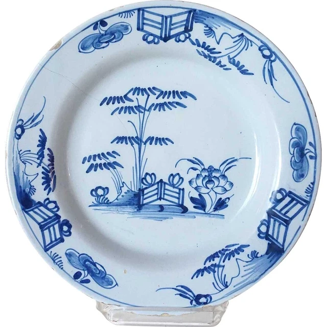 Antique Dutch Delft Tin-Glazed Earthenware Blue and White Plate 18th century