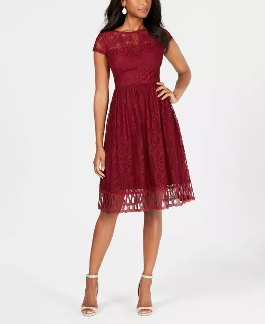Kensie Women's Lace MIDI Fit & Flare Dress Red Size 0