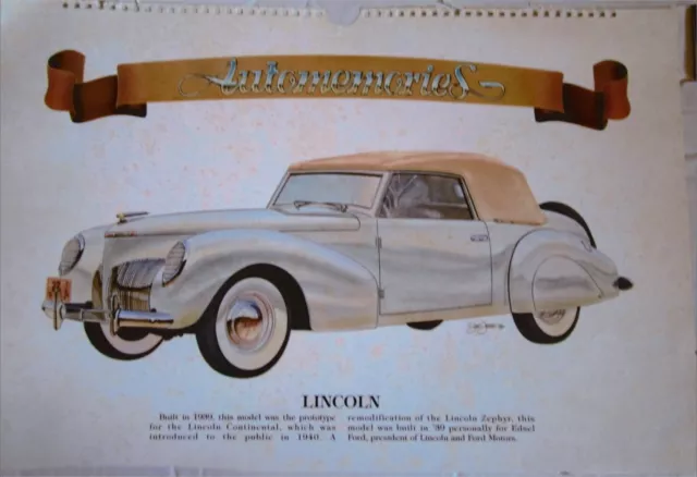 1939 Lincoln Continental Prototype Convertible car print (white, tan top)