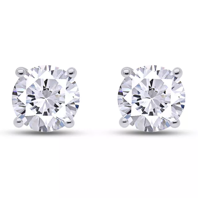 Solitaire Stud Earrings Simulated Diamond 14k White Gold Plated Sterling Silver