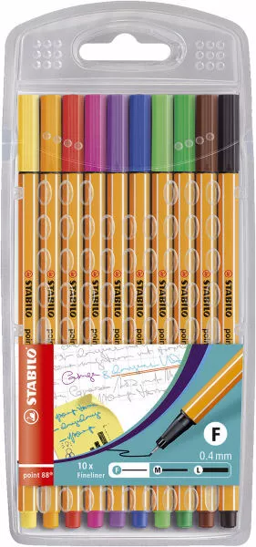 10 x Stabilo Point 88 Fineliner Feinschreiber Filzstift, 0,4 mm, sortiert Etui