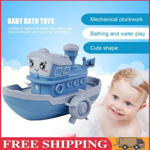 Baby Bath Toy Cartoon Ship Wind Up Clockwork Water Bathtub Toy (Light Blue)