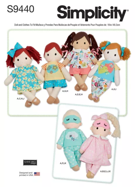 Simplicity Sewing Pattern 9440 19"/48Cm Rag Cloth Stuffed Plush Dolls W/ Clothes