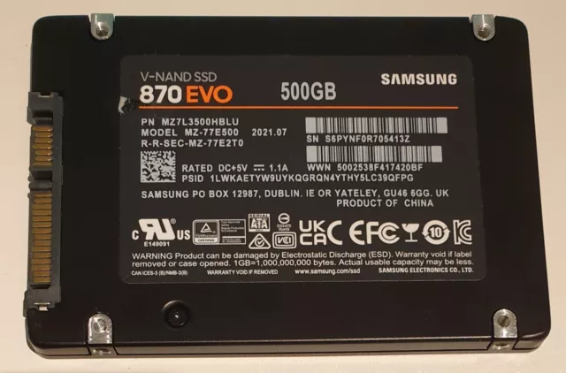 500GB Samsung Evo 870 MZ-77E500 V-Nand SSD