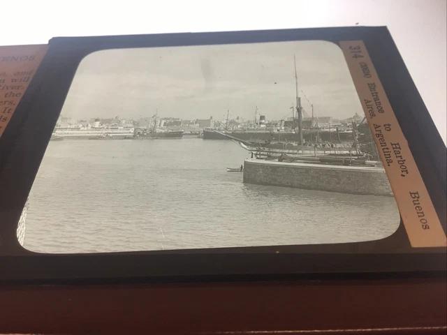 Glass Magic Lantern Slide Antique Photo Entrance To Harbor, Buenos Aires