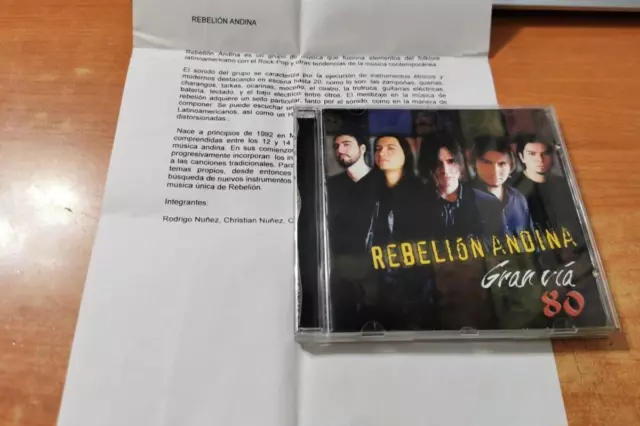 REBELION ANDINA Gran via 80 CD ALBUM CON HOJA DE PRENSA 13 TEMAS + VIDEOCLIP