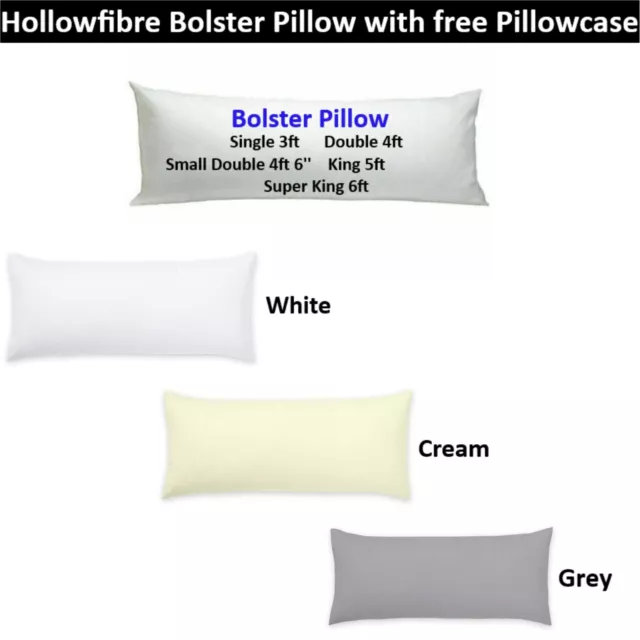 Hollowfibre Bolster Pillow with Free Pillowcase in Polycotton Full Body Support.